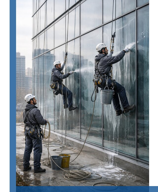 Промышленная мойка панорамных окон на высоте в Сланцах