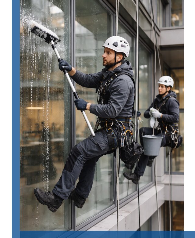 Профессиональная мойка витражей промышленными альпинистами в Сланцах