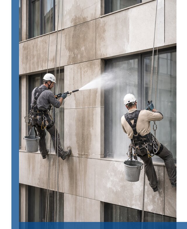 Послестроительная мойка фасада промышленным альпинизмом в Сланцах