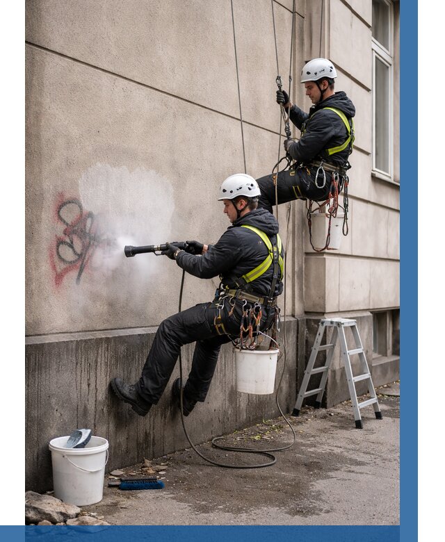 Удаление граффити с фасада в Сланцах от 4649 р. | ВЫСОТНИК-Слы