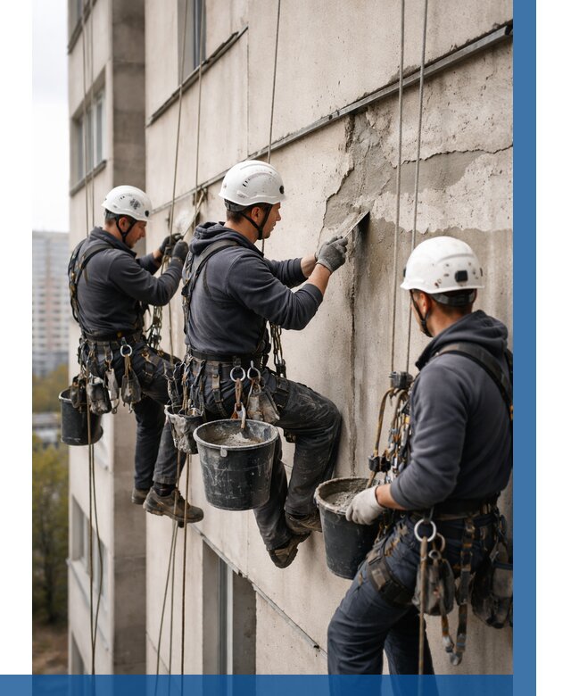 Ремонт бетонных элементов фасада в Сланцах от 2583 р. | ВЫСОТНИК-Слы