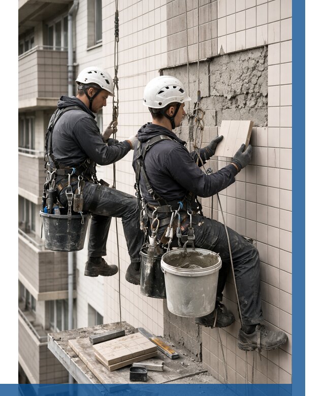 Ремонт облицовки фасада плиткой в Сланцах от 1860 р. | ВЫСОТНИК-Слы