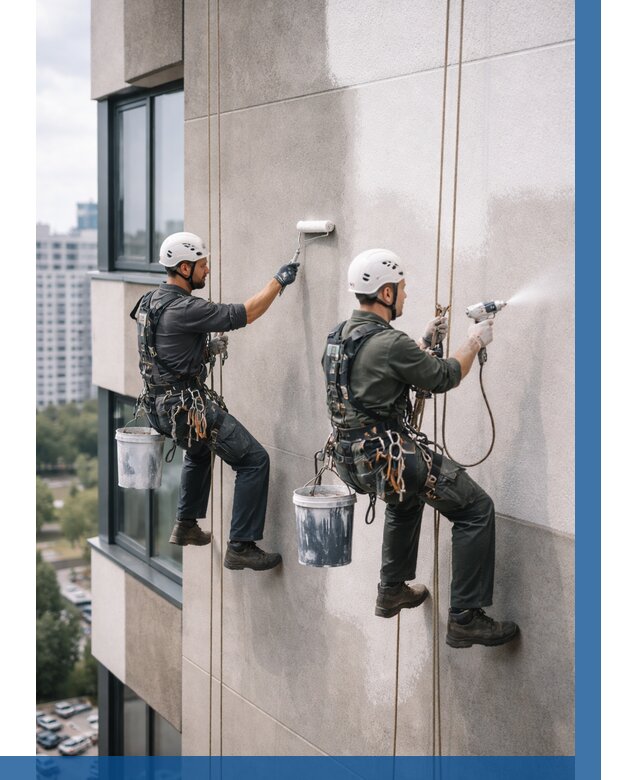 Покраска фасада альпинистами в Сланцах от 310 р. | ВЫСОТНИК-Слы