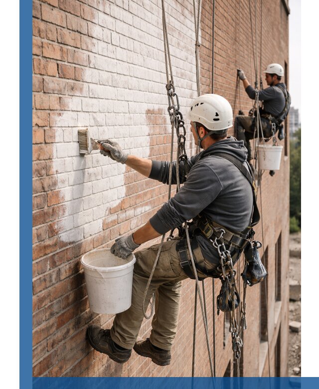 Покраска кирпичного фасада с доступным альпинистским сервисом в Сланцах
