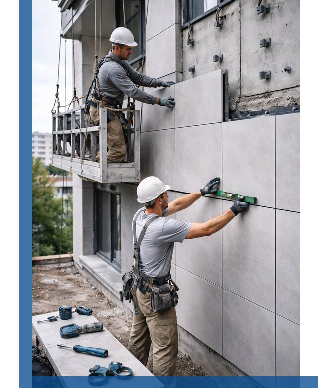 Монтаж керамогранита на фасад в Сланцах под ключ с гарантией качества