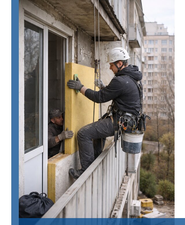 Профессиональное утепление балкона снаружи в Сланцах под ключ
