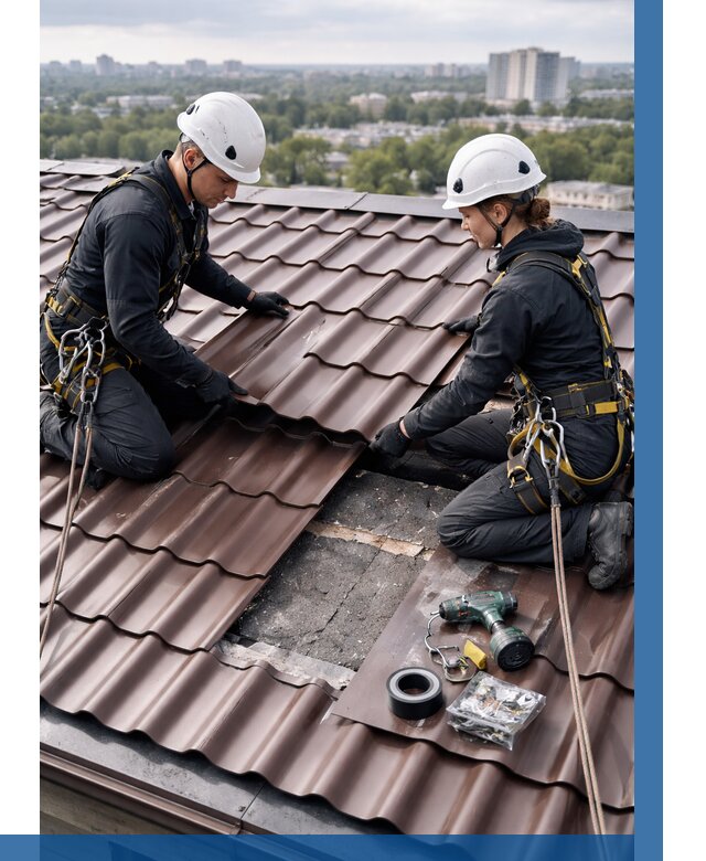 Ремонт металлочерепицы на крыше в Сланцах от 930 р. | ВЫСОТНИК-Слы