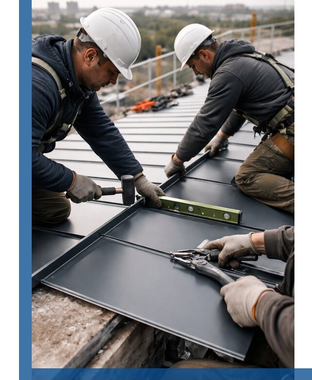 Монтаж фальцевой кровли в Сланцах для промышленных зданий