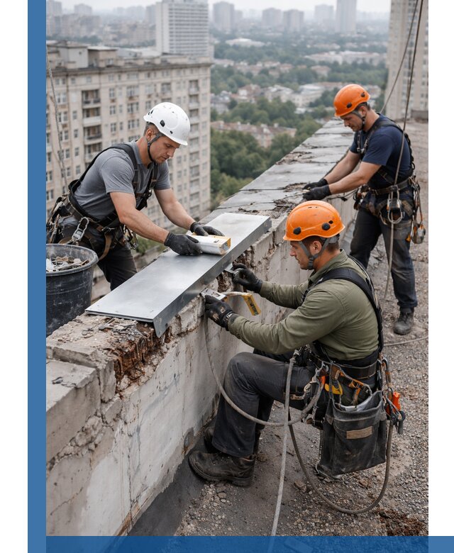 Ремонт парапета на кровле в Сланцах, высотные работы с гарантией