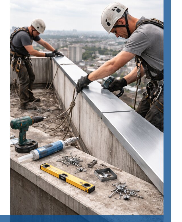 Монтаж парапетных крышек в Сланцах от 827 р. | ВЫСОТНИК-Слы