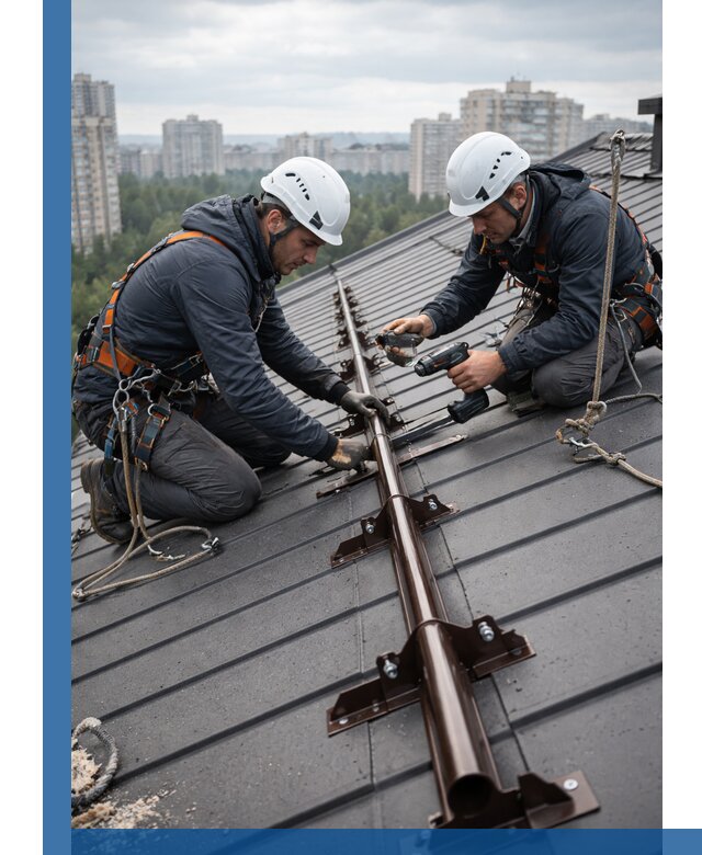 Монтаж снегозадержателей на кровле зданий в Сланцах под ключ