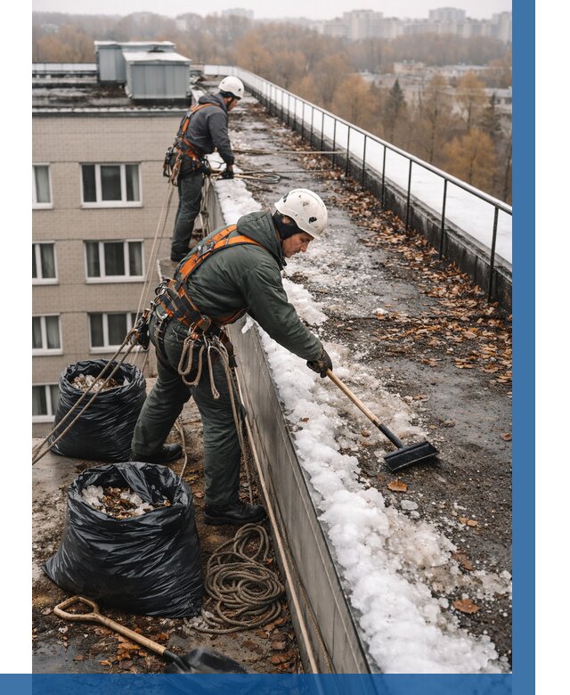 Очистка кровли по периметру в Сланцах от 568 р. | ВЫСОТНИК-Слы