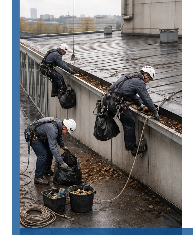 Очистка кровли по периметру в Сланцах силами промышленных альпинистов