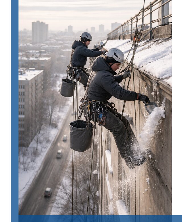 Очистка карнизов от снега в Сланцах профессионально и безопасно