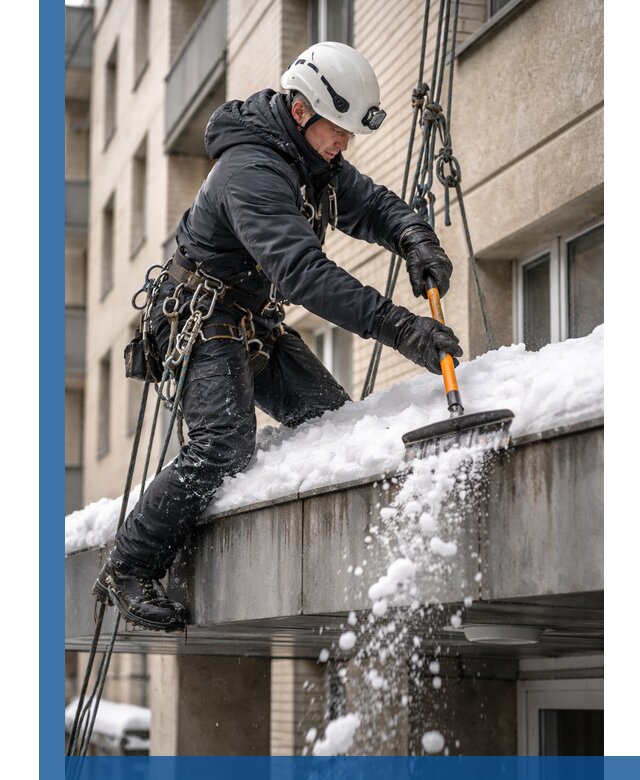 Очистка козырьков от снега в Сланцах круглогодично безопасно