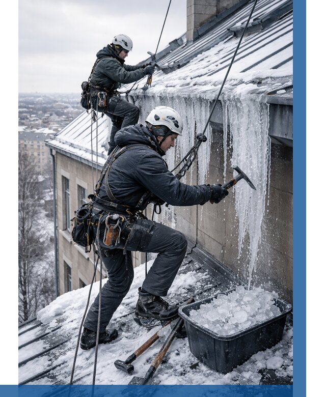 Удаление наледи с кровли в Сланцах от 5683 р. | ВЫСОТНИК-Слы