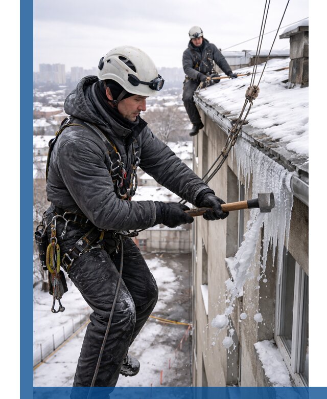 Сбивание и удаление сосулек с крыши в Сланцах безопасно