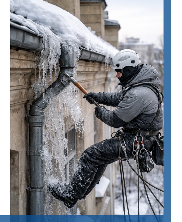 Очистка водостоков от льда в Сланцах от 3616 р. | ВЫСОТНИК-Слы