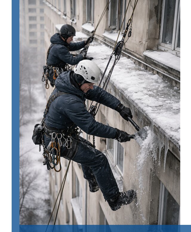 Удаление наледи и сосулек с карнизов в Сланцах профессионально