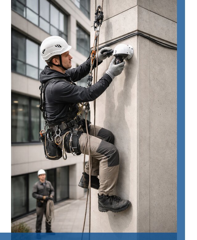 Монтаж камер видеонаблюдения на фасаде в Сланцах от 8782 р.-ВЫСОТНИК-Слы