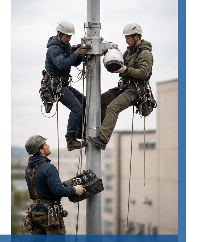 Установка видеокамер на мачте в Сланцах от 8782 р. | ВЫСОТНИК-Слы