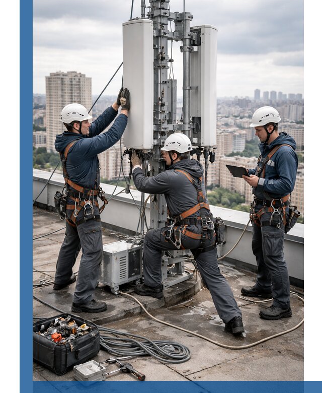 Монтаж антенн связи на крыше в Сланцах с вводом в эксплуатацию