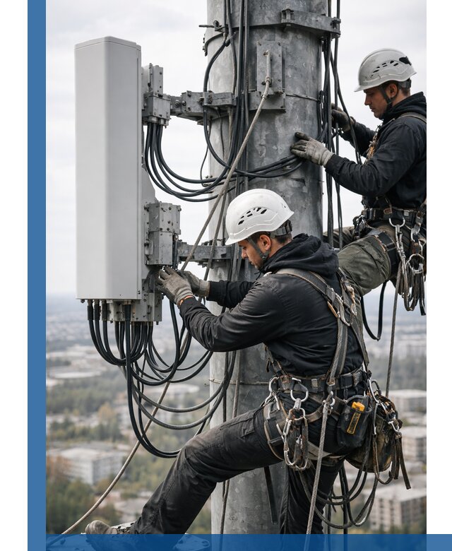 Монтаж оборудования связи на мачте в Сланцах с пусконаладкой