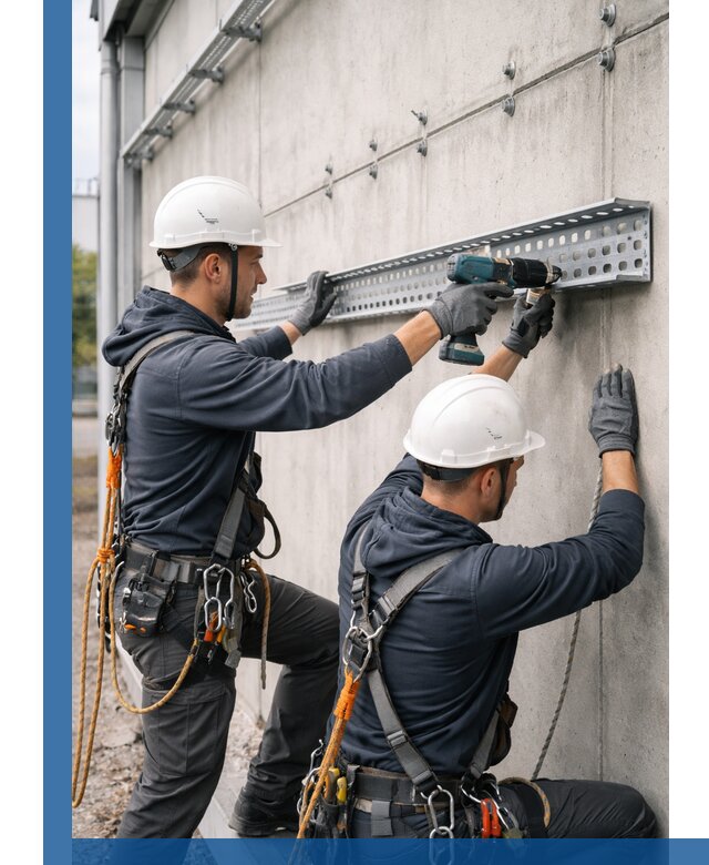 Монтаж кабельных лотков на фасаде зданий в Сланцах с гарантией