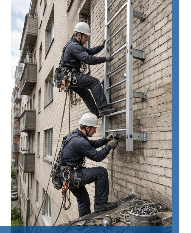 Монтаж пожарной лестницы в Сланцах от 25830 р заказать у ВЫСОТНИК-Слы
