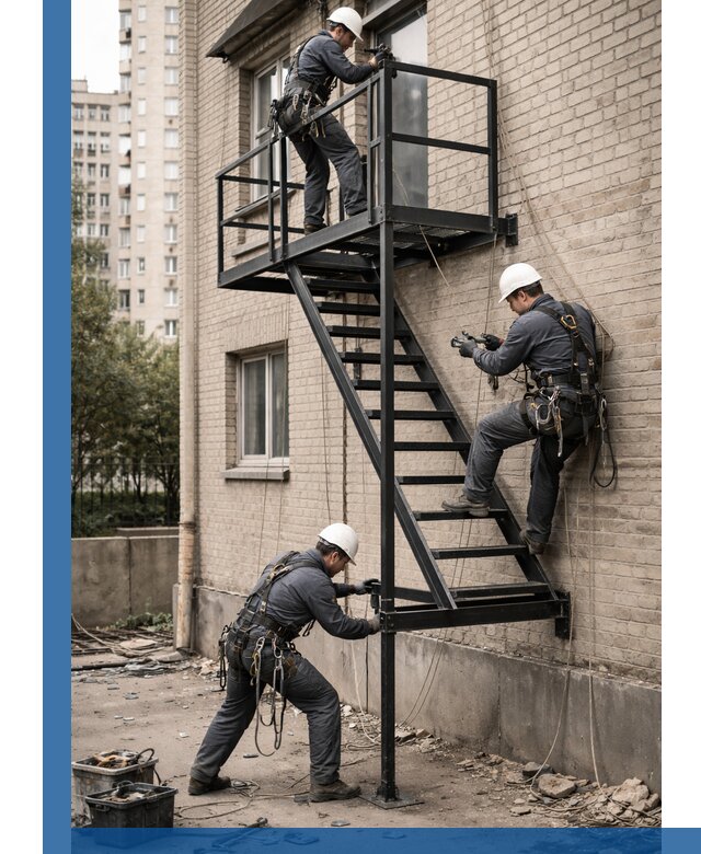 Монтаж пожарной лестницы в Сланцах, установка и крепление