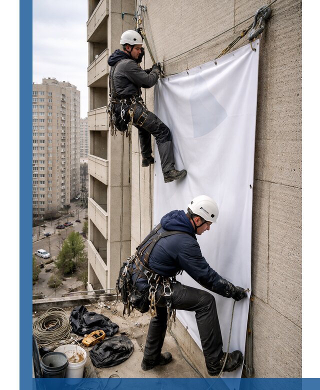Профессиональный монтаж баннеров на фасаде в Сланцах