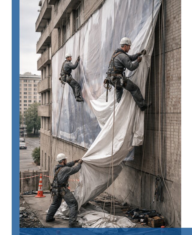 Демонтаж баннеров с фасада в Сланцах оперативно и безопасно
