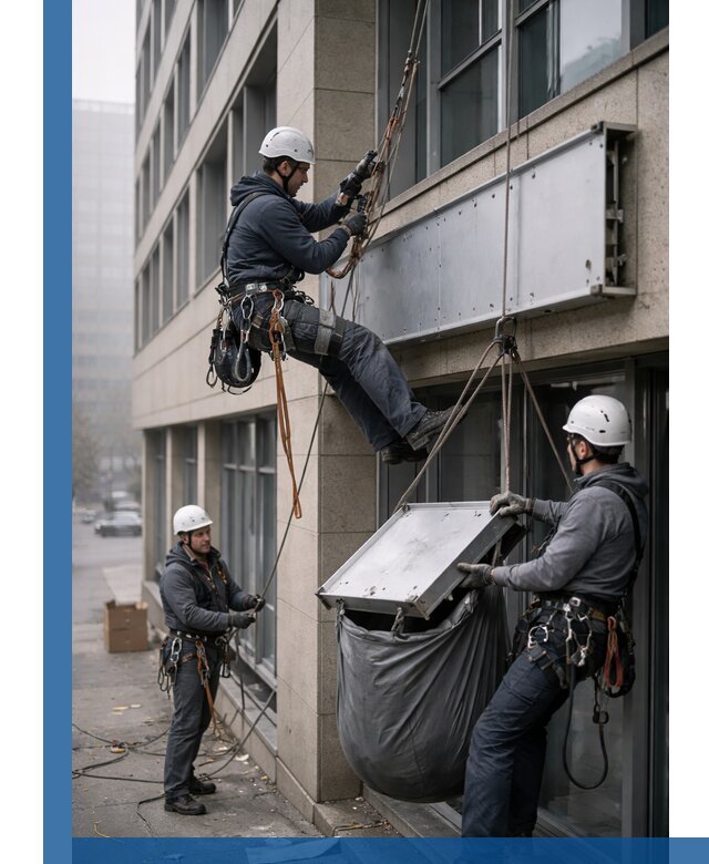 Демонтаж рекламной вывески с высотными работами в Сланцах