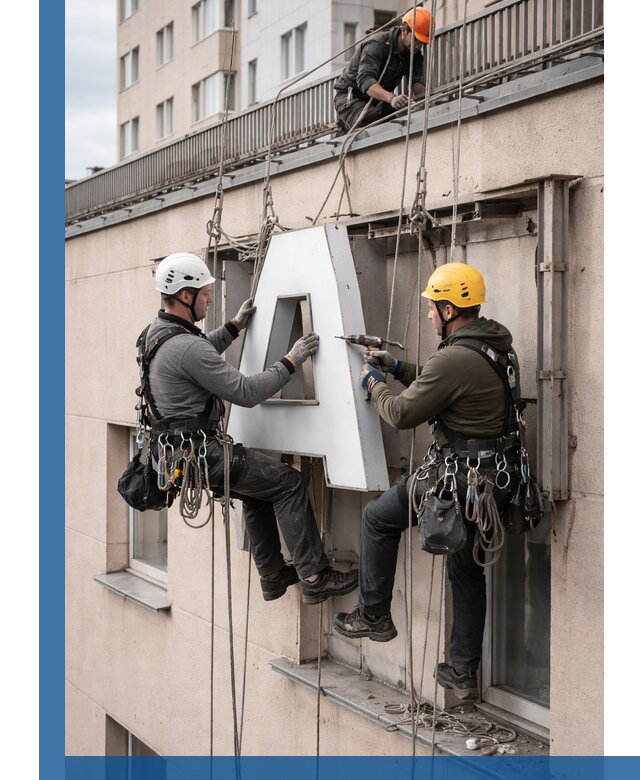 Ремонт и восстановление наружных вывесок на высоте в Сланцах