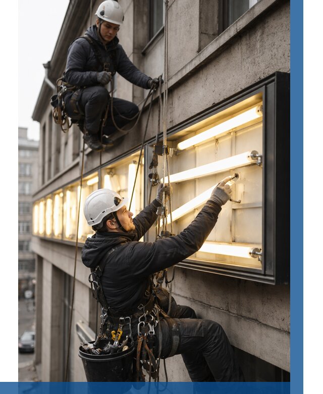 Замена ламп в вывеске в Сланцах под ключ от 3616 р. | ВЫСОТНИК-Слы