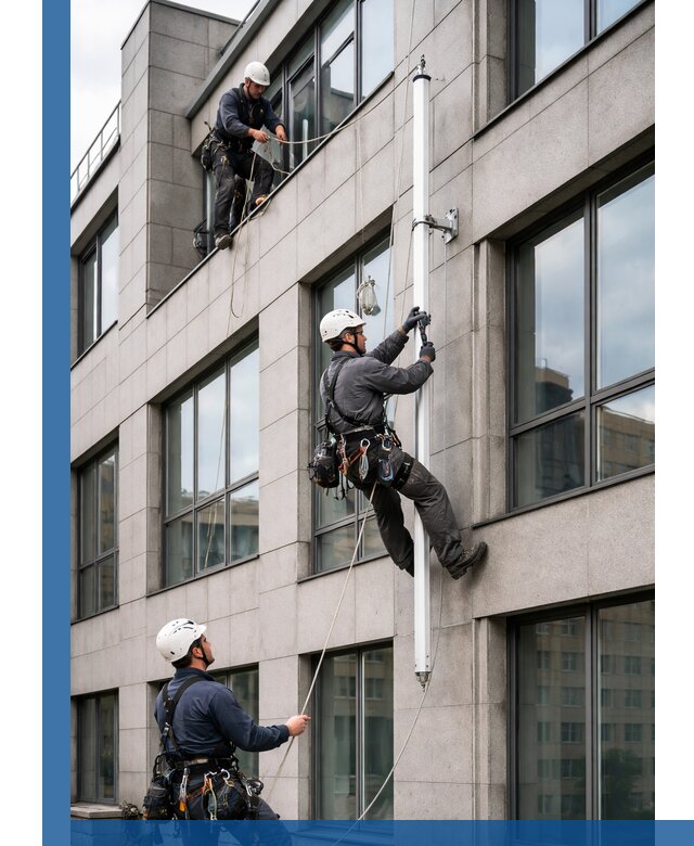 Монтаж флагштока на фасаде здания с креплением и герметикой в Сланцах