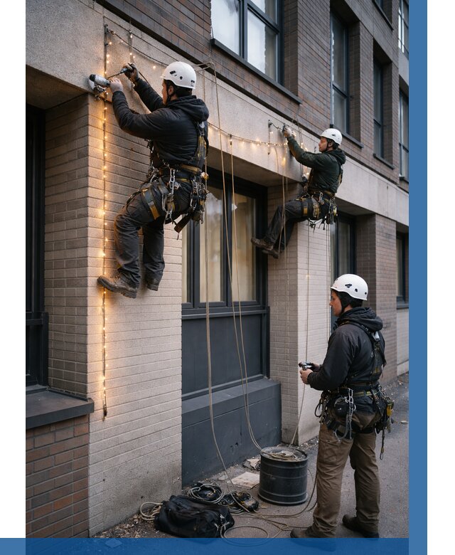 Монтаж гирлянд на фасаде в Сланцах от 3616 р. | ВЫСОТНИК-Слы