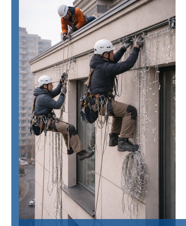 Монтаж праздничных гирлянд на фасаде в Сланцах для зданий