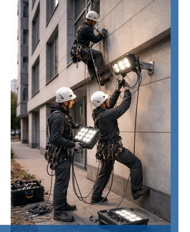 Монтаж прожекторов на фасаде в Сланцах от 7749 р. | ВЫСОТНИК-Слы