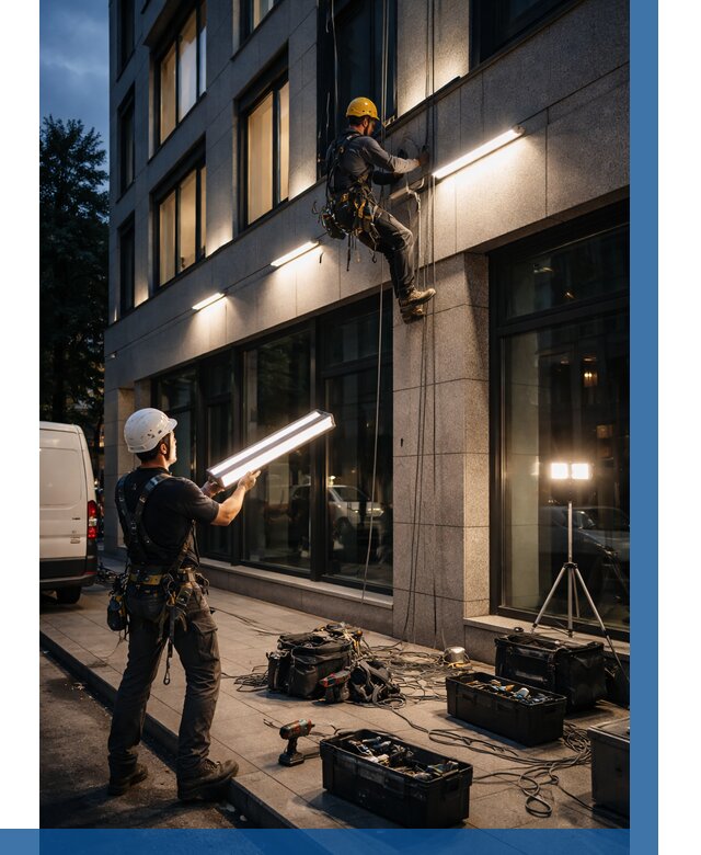 Монтаж архитектурной подсветки здания в Сланцах от 2583 р.|ВЫСОТНИК-Слы