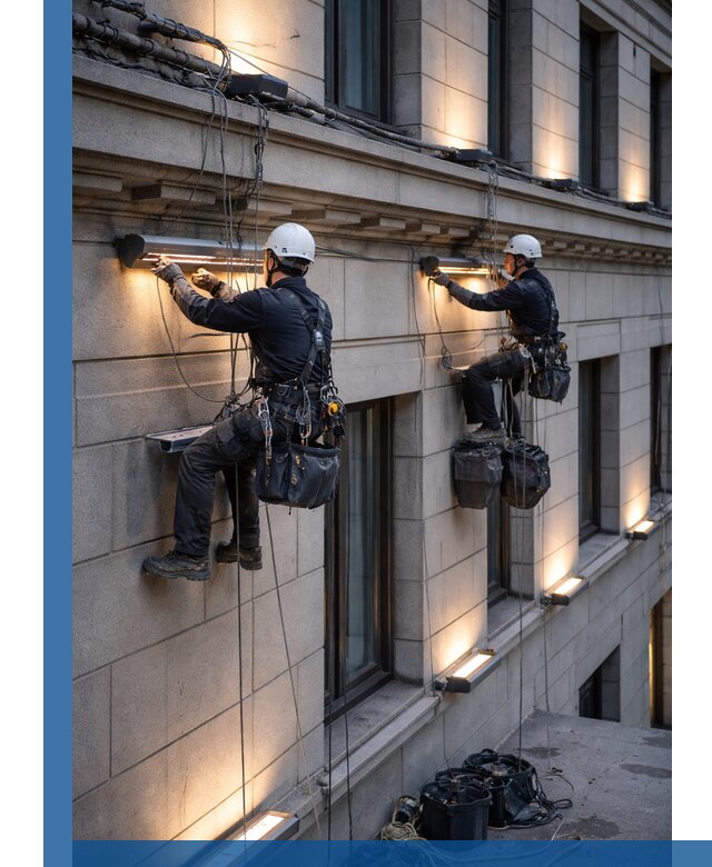 Монтаж архитектурной подсветки фасадов зданий в Сланцах