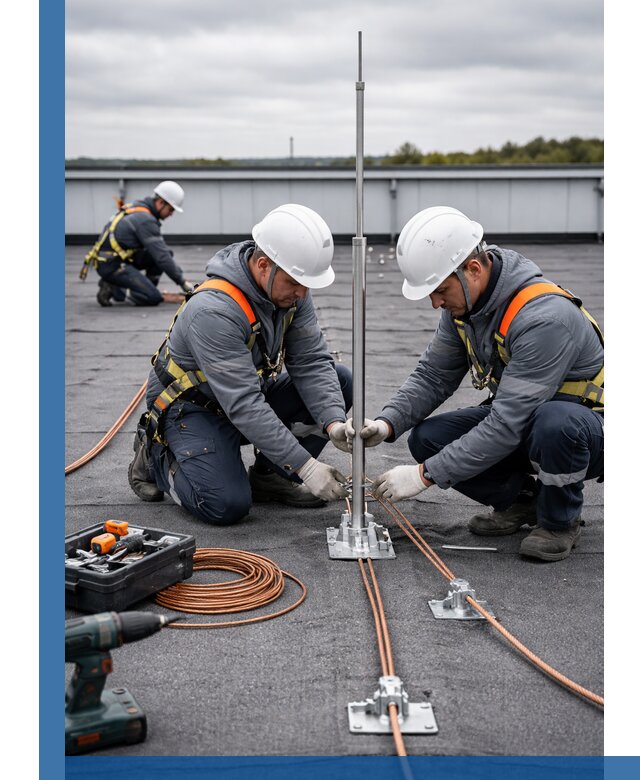 Монтаж молниезащиты на кровле в Сланцах под ключ с гарантией