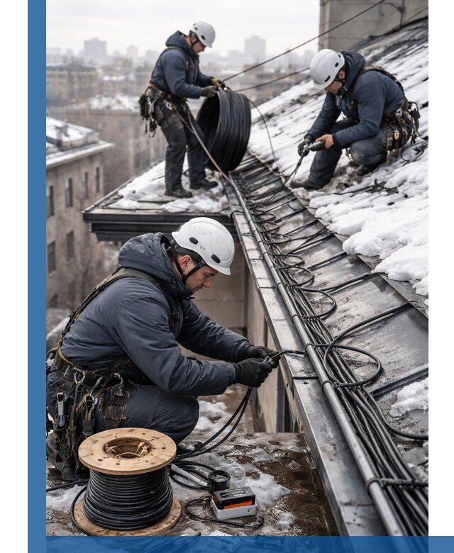 Монтаж греющего кабеля на кровле в Сланцах под ключ