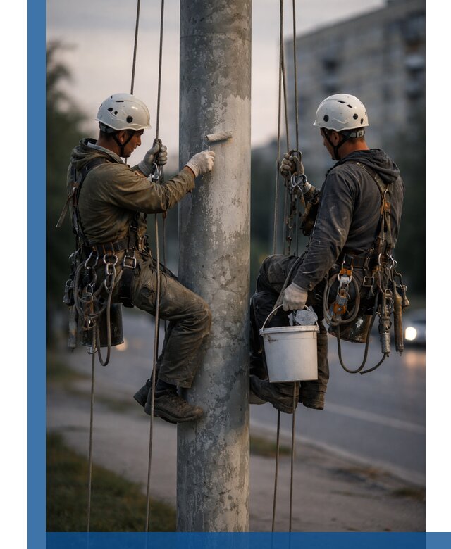 Покраска опор освещения и антикоррозийная защита в Сланцах