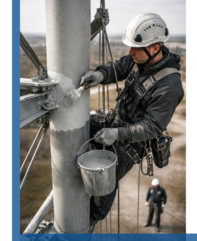 Покраска мачт связи в Сланцах промышленными альпинистами