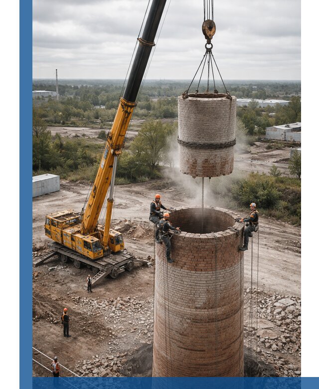 Демонтаж дымовой трубы в Сланцах с гарантиями безопасности
