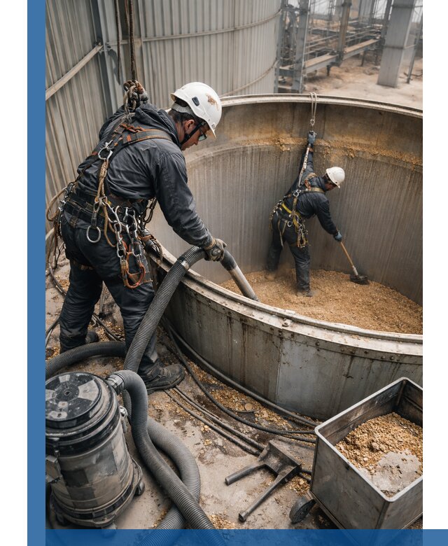 Профессиональная чистка зерновых бункеров в Сланцах с выездом