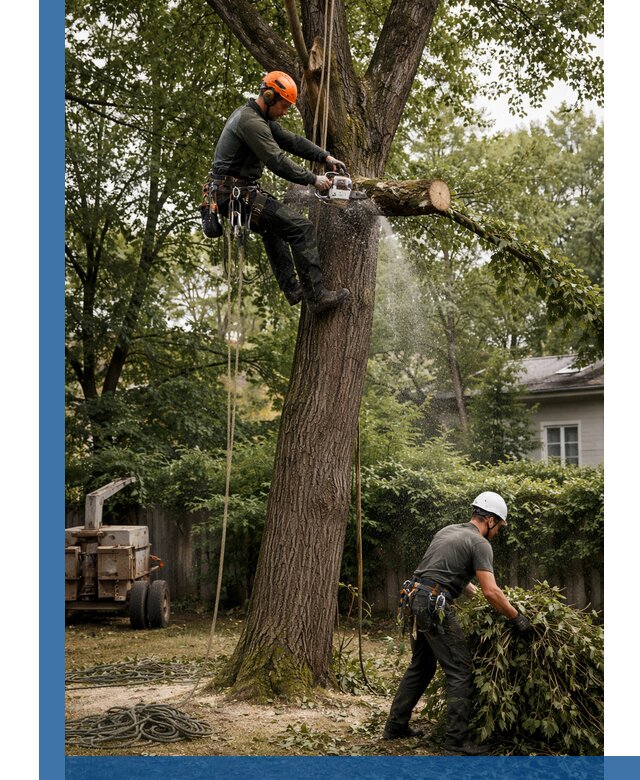 Кронирование деревьев в Сланцах, безопасная высотная обрезка