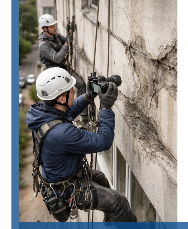 Фотофиксация дефектов фасада с высотной съемкой в Сланцах