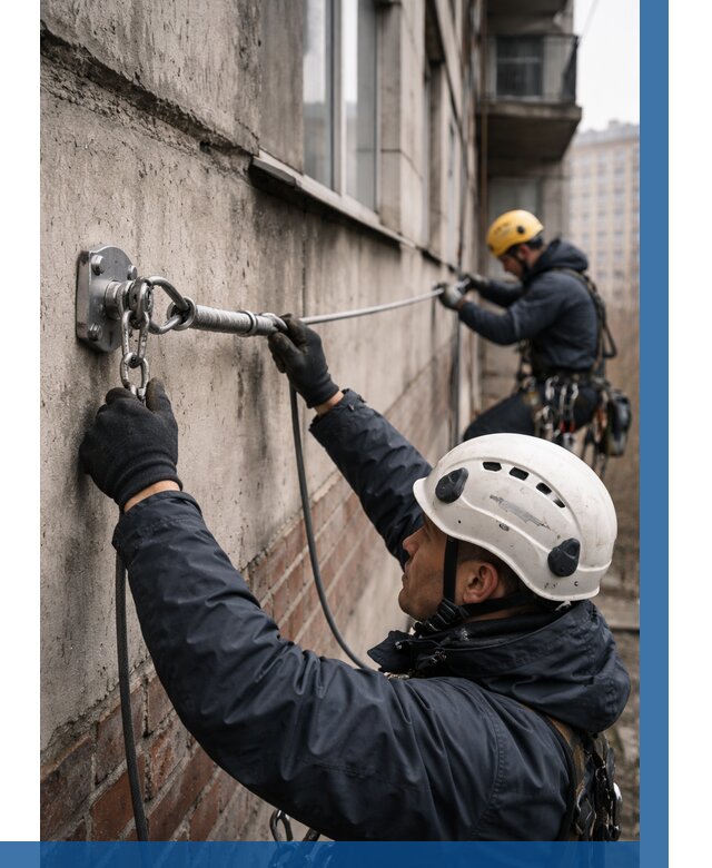 Монтаж анкерных линий в Сланцах от 3100 р. | ВЫСОТНИК-Слы